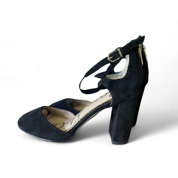Sam Edelman Women Black Suede Pump High Block Heel Back Zip Ankle Strap Size 5.5 - Picture 1 of 7